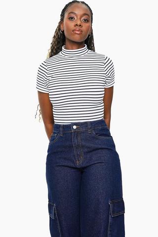 Seamless Stripe Turtle Neck Top