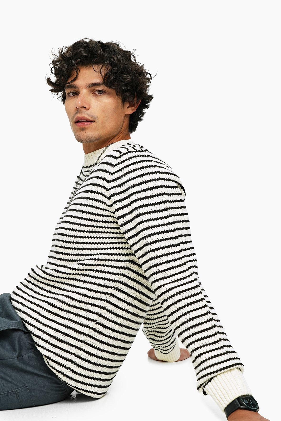 Striped Crew Neck Long Sleeve Knit Sweater