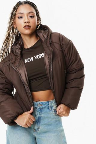 Cropped Hooded Puffer Jacket