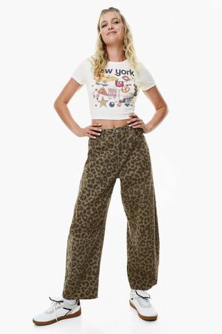 Leopard Print Barrel Denim