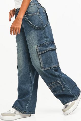 Wide-Leg Cargo Denim