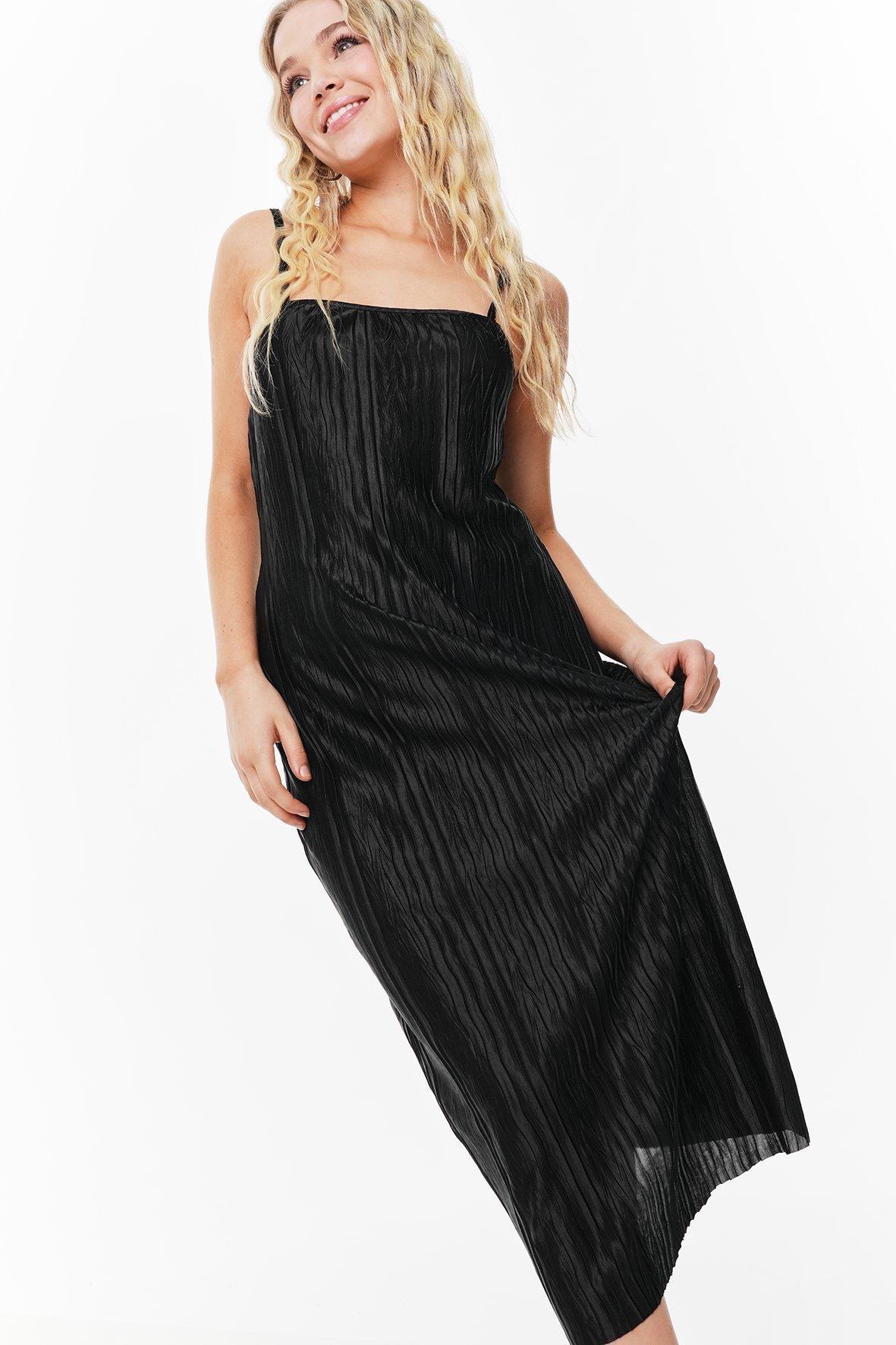 1310588 Anthracite Shimmery Pleated Slip Dress