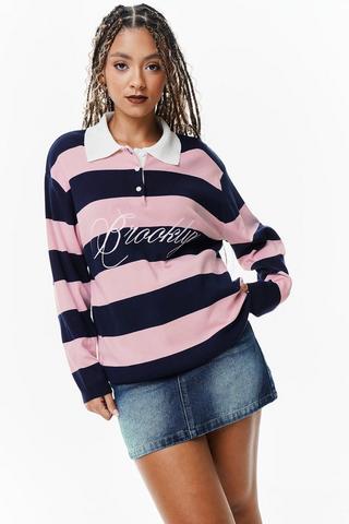 Stripe Johnny Collar Knit