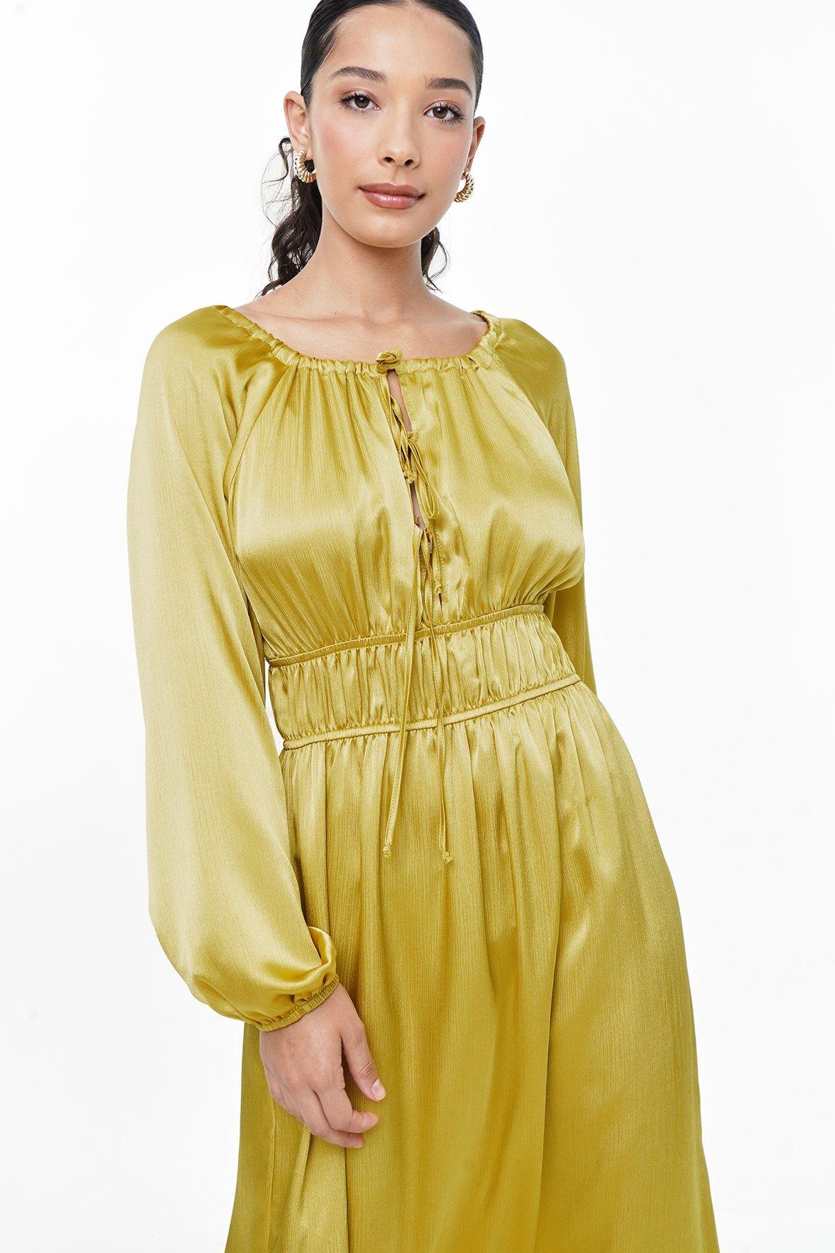 Long Sleeve Maxi Satin Fit & Flare Regular Prom Dress gzk7014