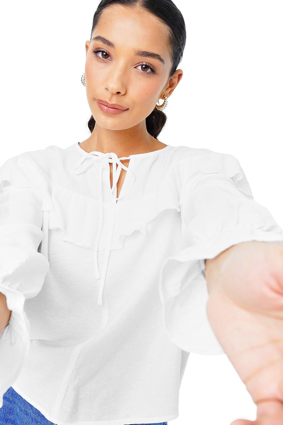Tie Front Blouse with Flutter Sleeves - Effortless Everyday Elegance
