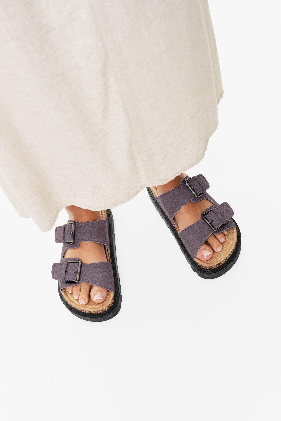 Jete Nubuck Double Buckle Slides in Light Taupe main image 1