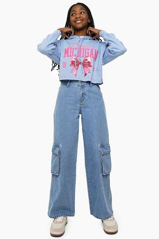 Wide-Leg Cargo Denim