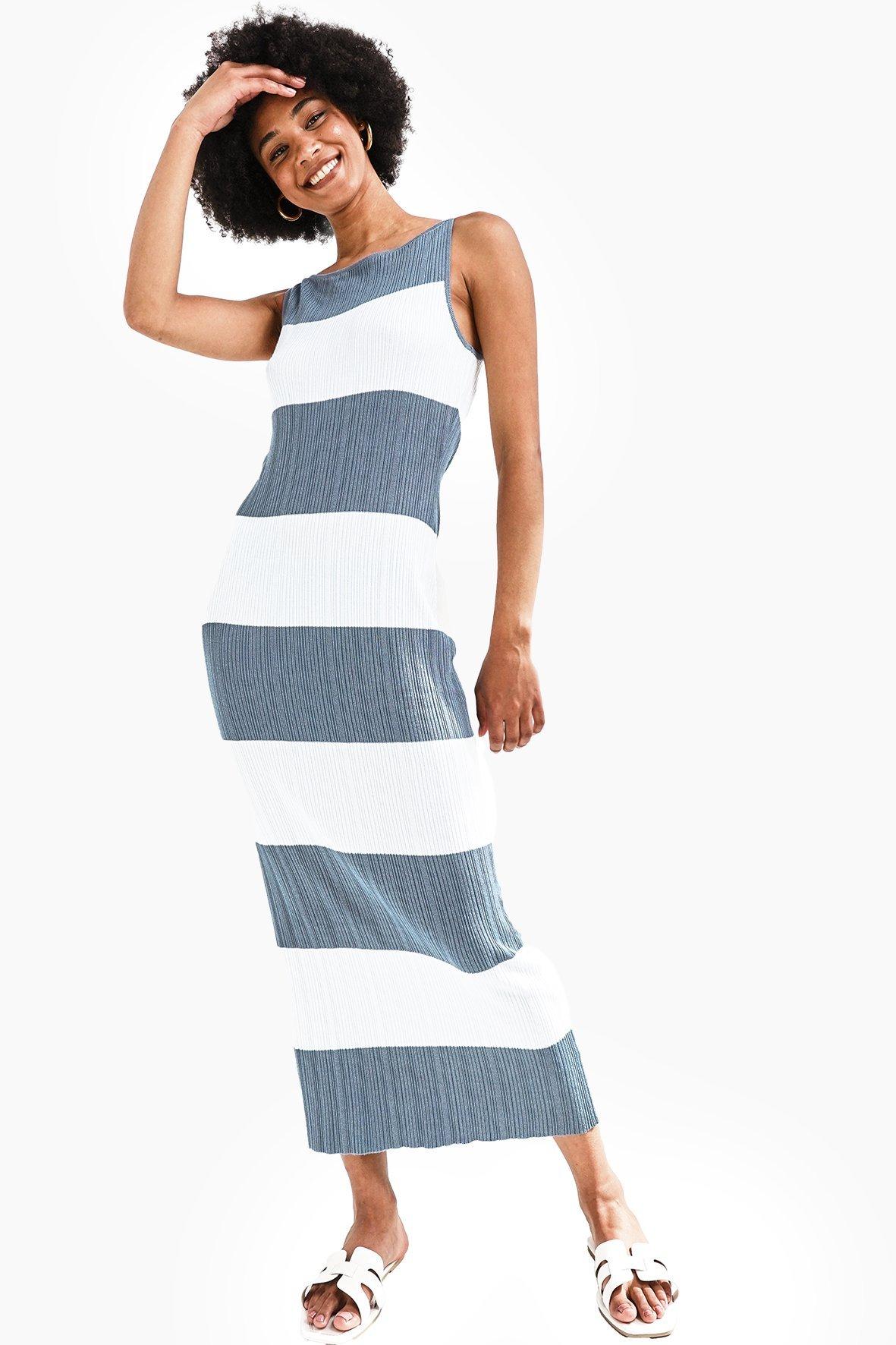 Backless Striped Knit Bodycon Dress