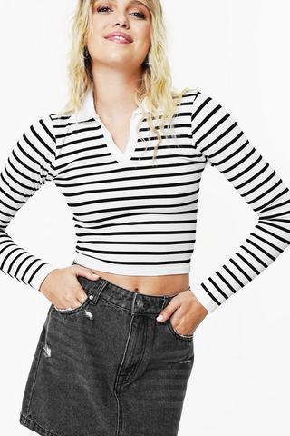 Johnny Collar Seamless Stripe Top