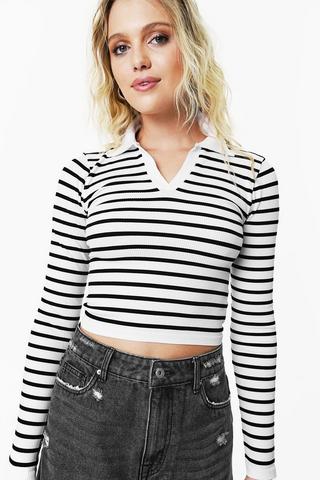 Johnny Collar Seamless Stripe Top