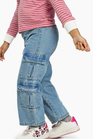 Wide-Leg Cargo Denim