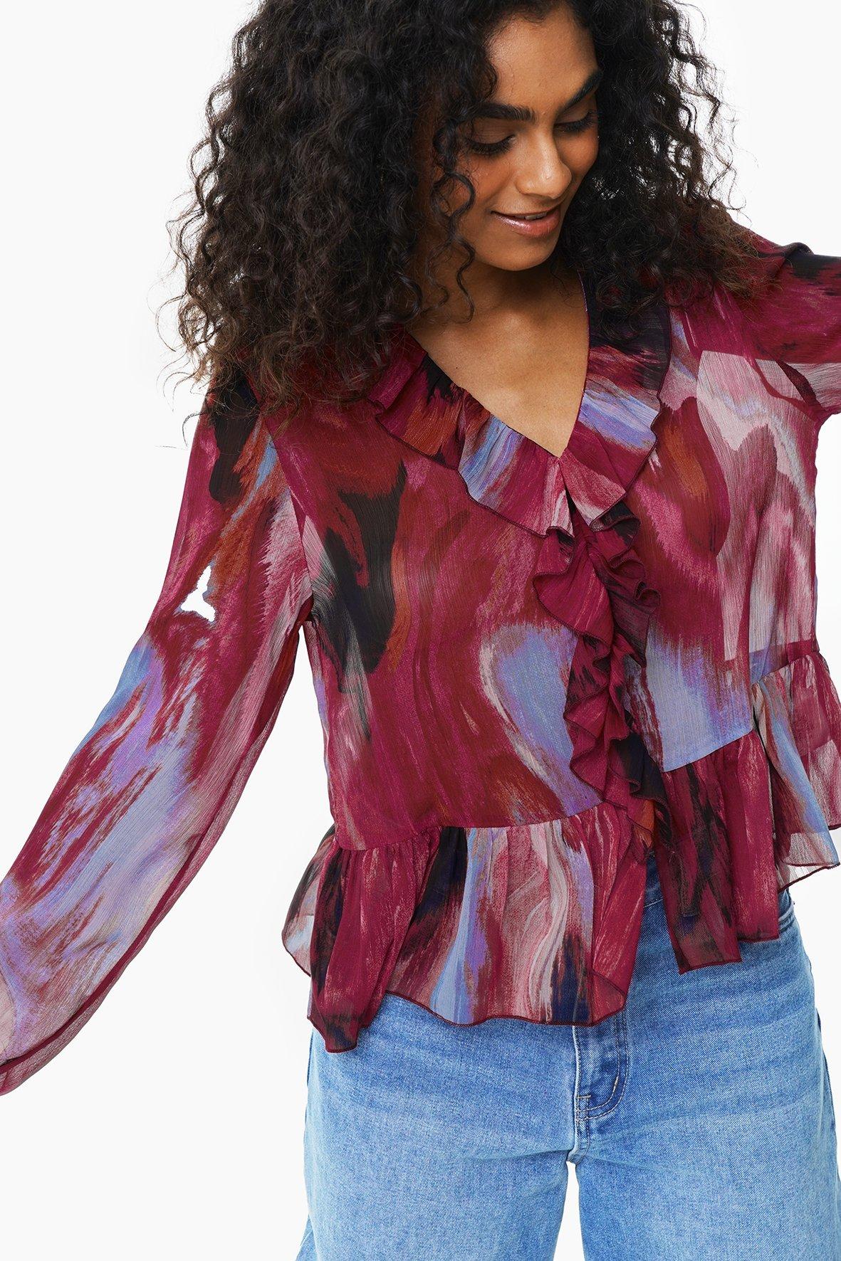 Striped Flounce Sleeve Casual Blouse