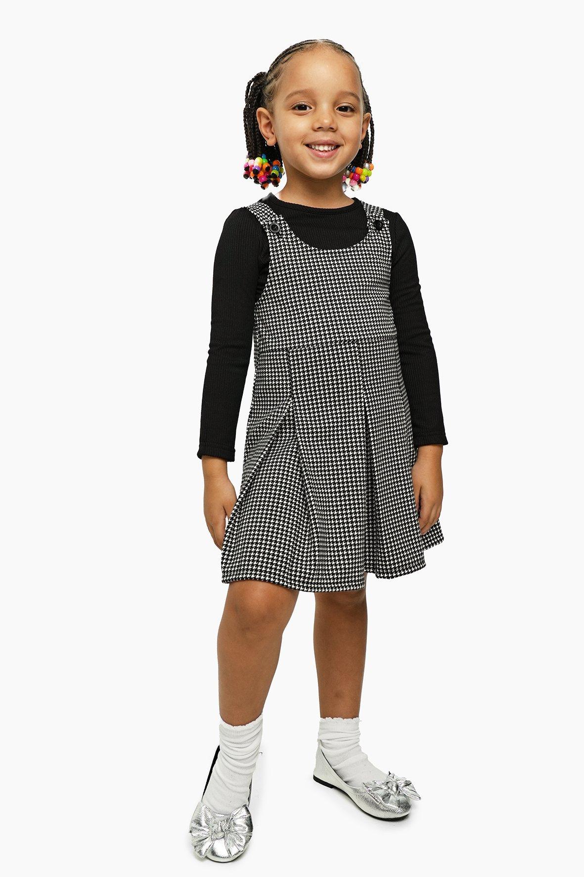 Girls Printed Top and Pinafore Dungaree Set