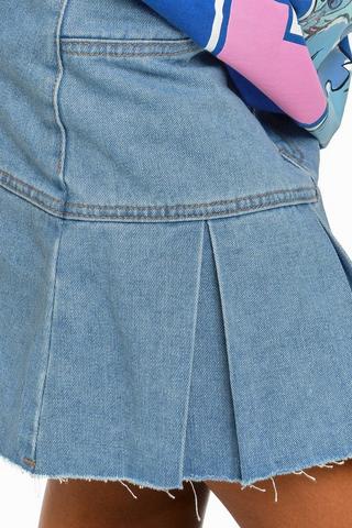 Denim Pleated Mini Skirt