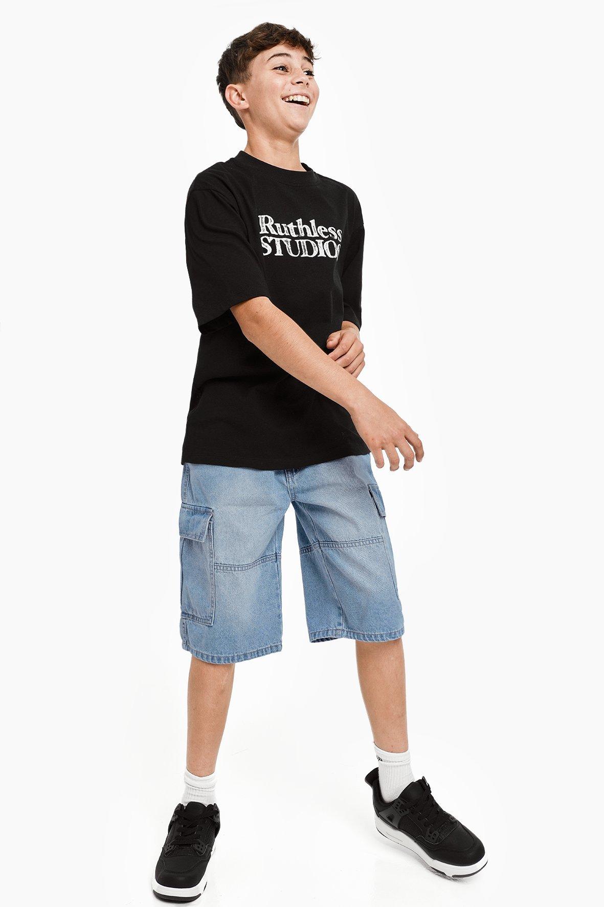 Cargo Mid Waist Denim Shorts