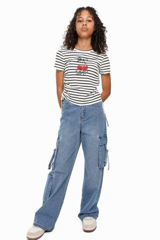 Wide-Leg Cargo Denim