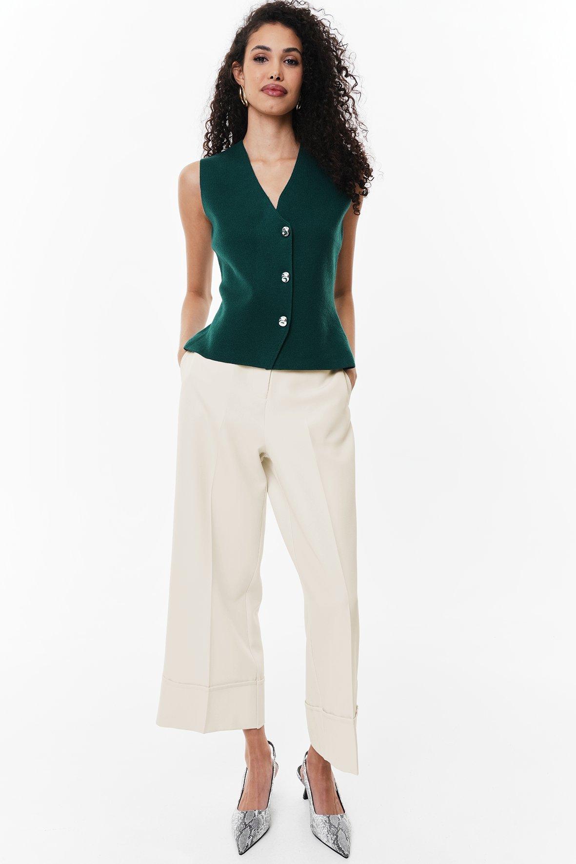 Scallop Trim HW Wide Leg Pants