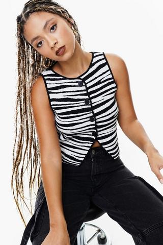 Zebra Print Knit Vest