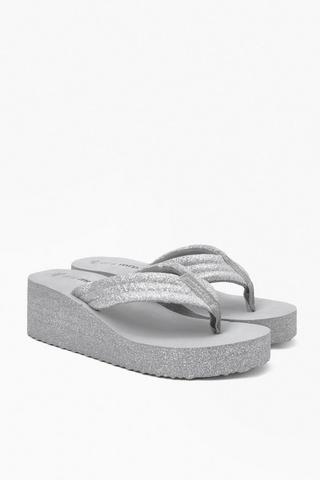SLOP WEDGE SILVER GLITTER