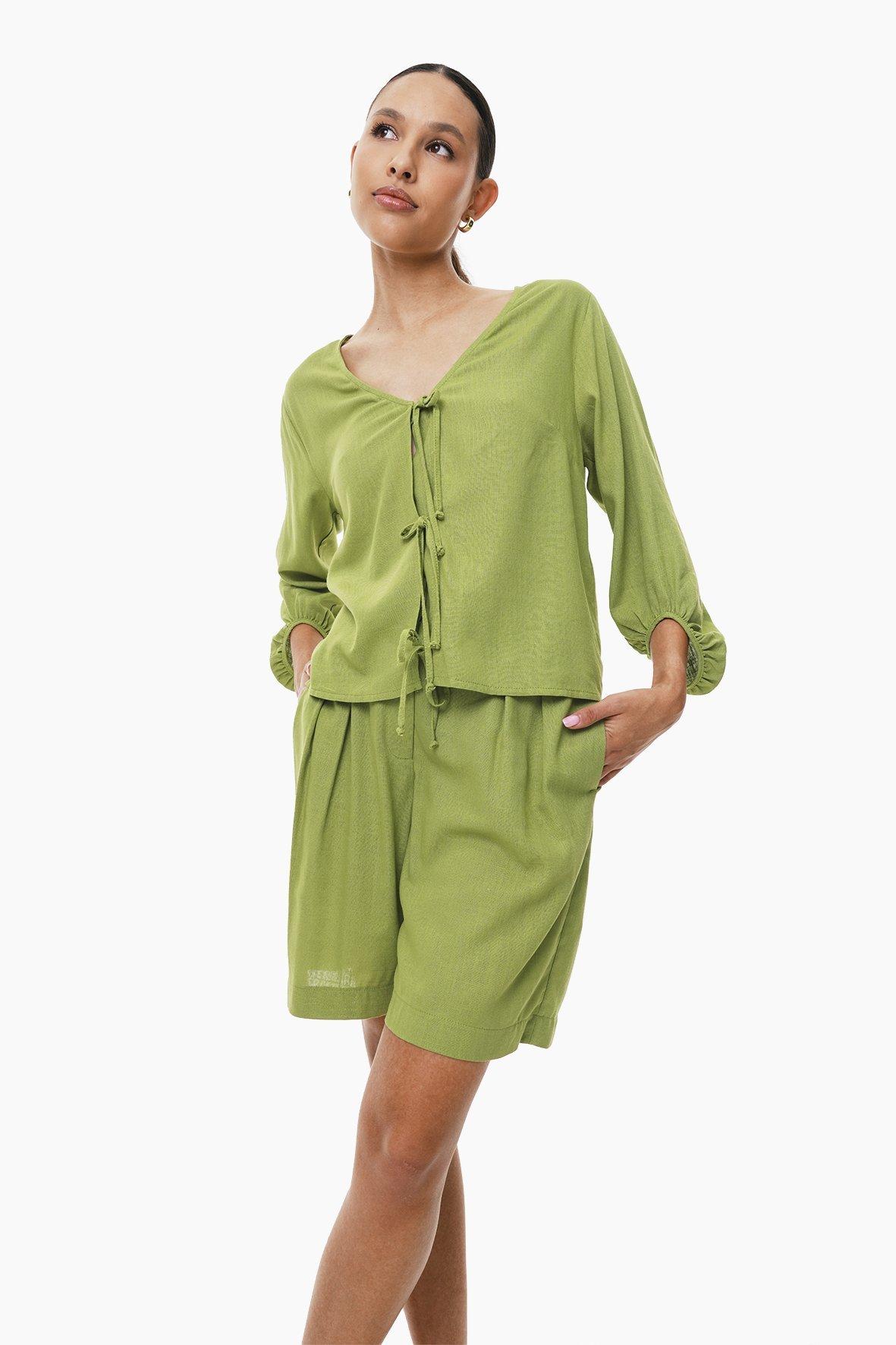 Elasticated Linen-Blend Bermuda Shorts