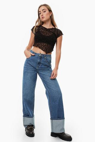 Wide Leg Turn Up Denim