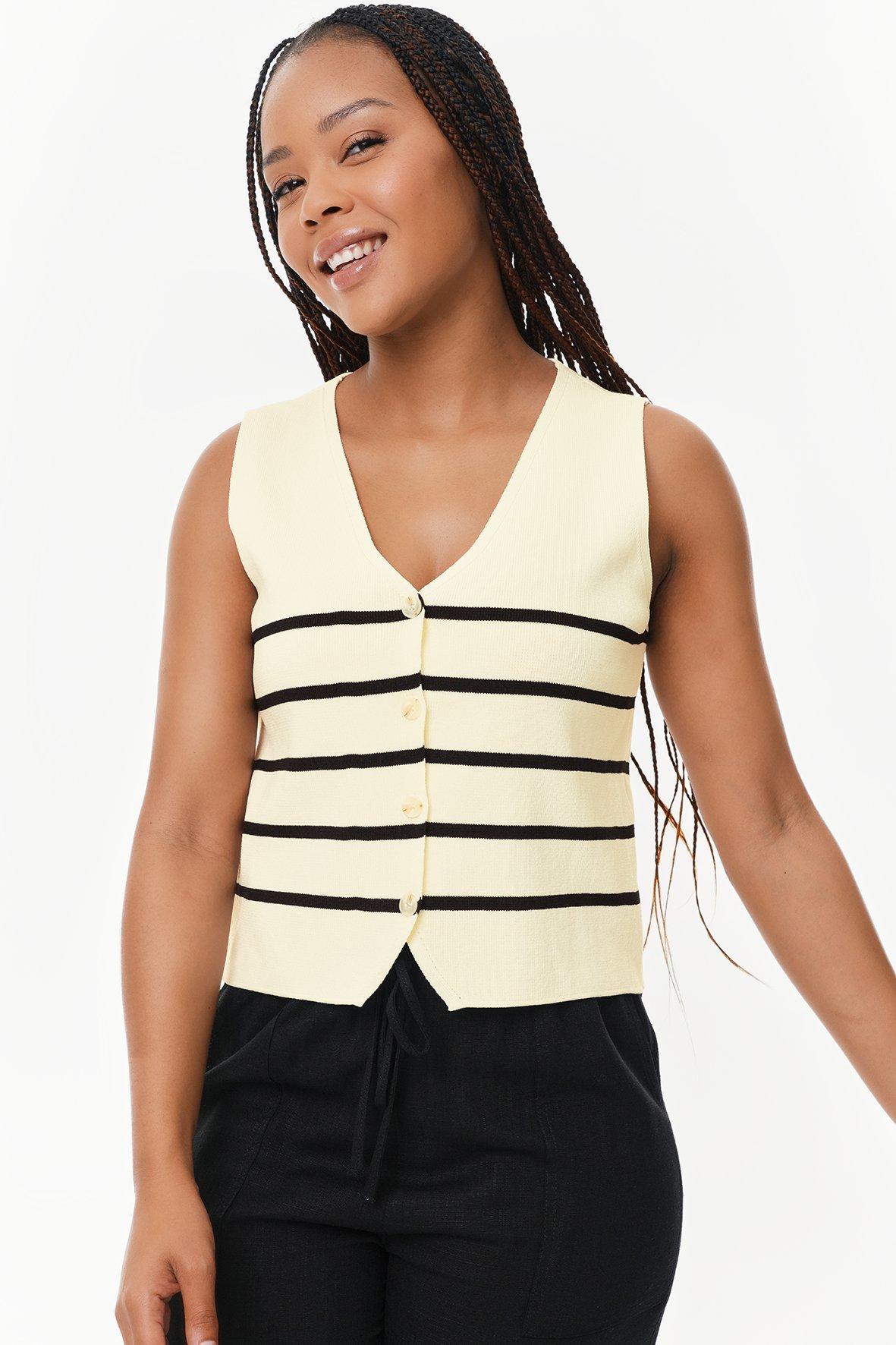 Black White Striped Knit Vest