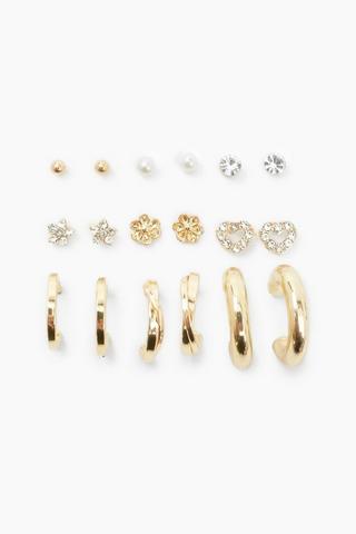 9 Pack Stud And Hoop Earrings