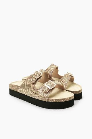 Double Diamante Strap Slides