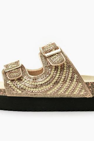 Double Diamante Strap Slides