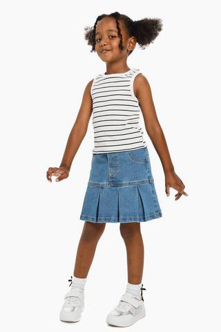 Denim Pleated Skirt