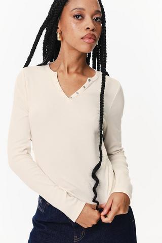 Long Sleeve Ribbed Henley Top
