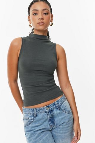 Ribbed Sleeveless Turtle Neck Top