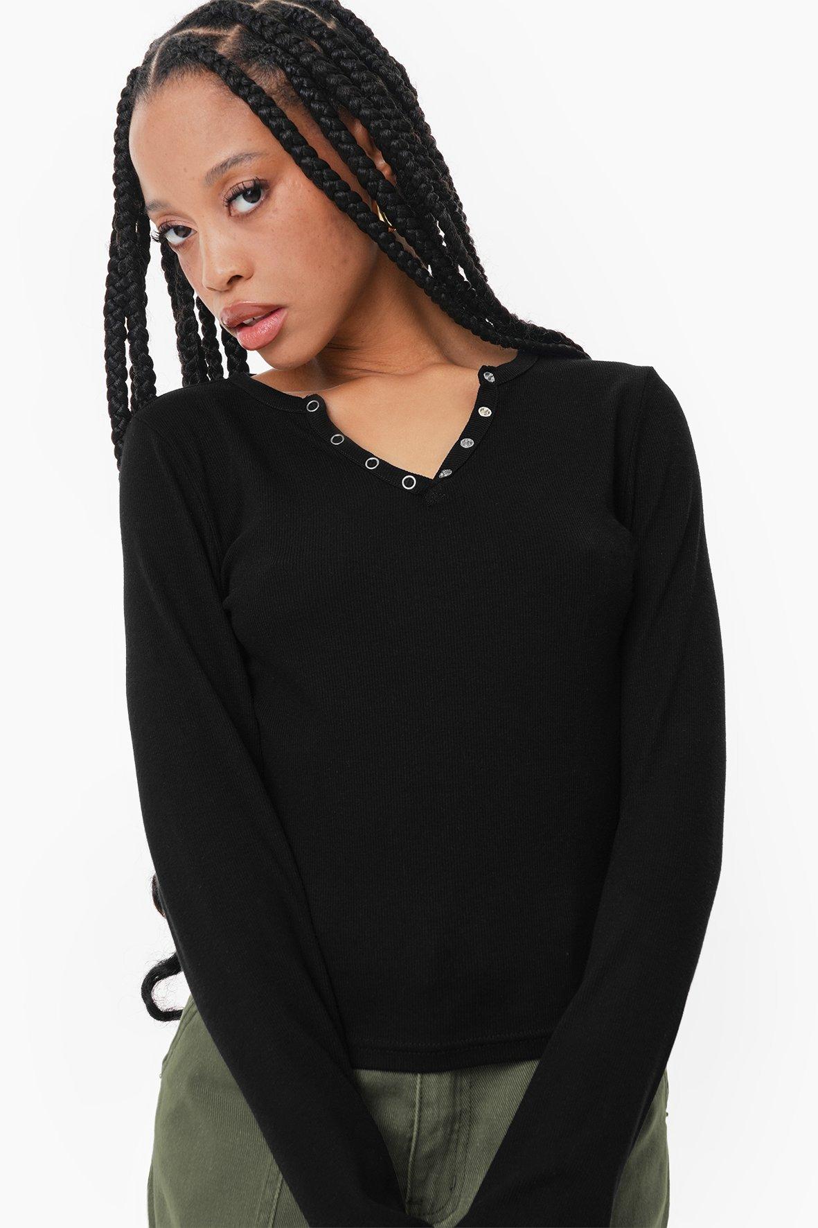 Rib Knit Button Up Henley Top
