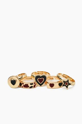 5 Pack Heart Rings