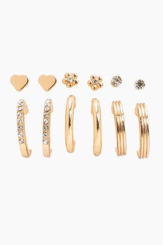 6 Pack Hoop And Stud Earrings