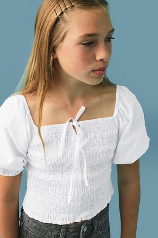 Shirred Front Tie Top