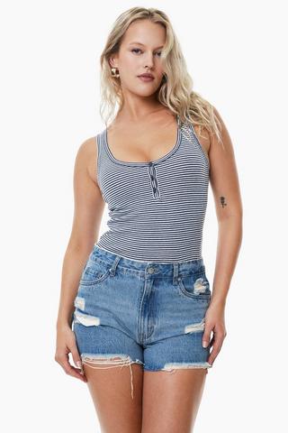 Ribbed Henley Tank Top
