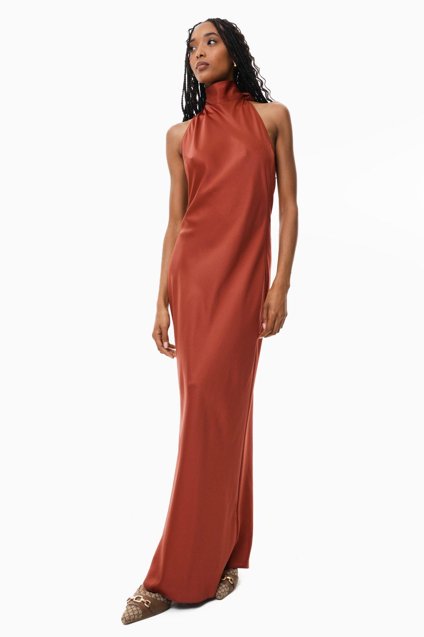 Halter Satin Dress Fall Bandage Wrap Dress main image 1