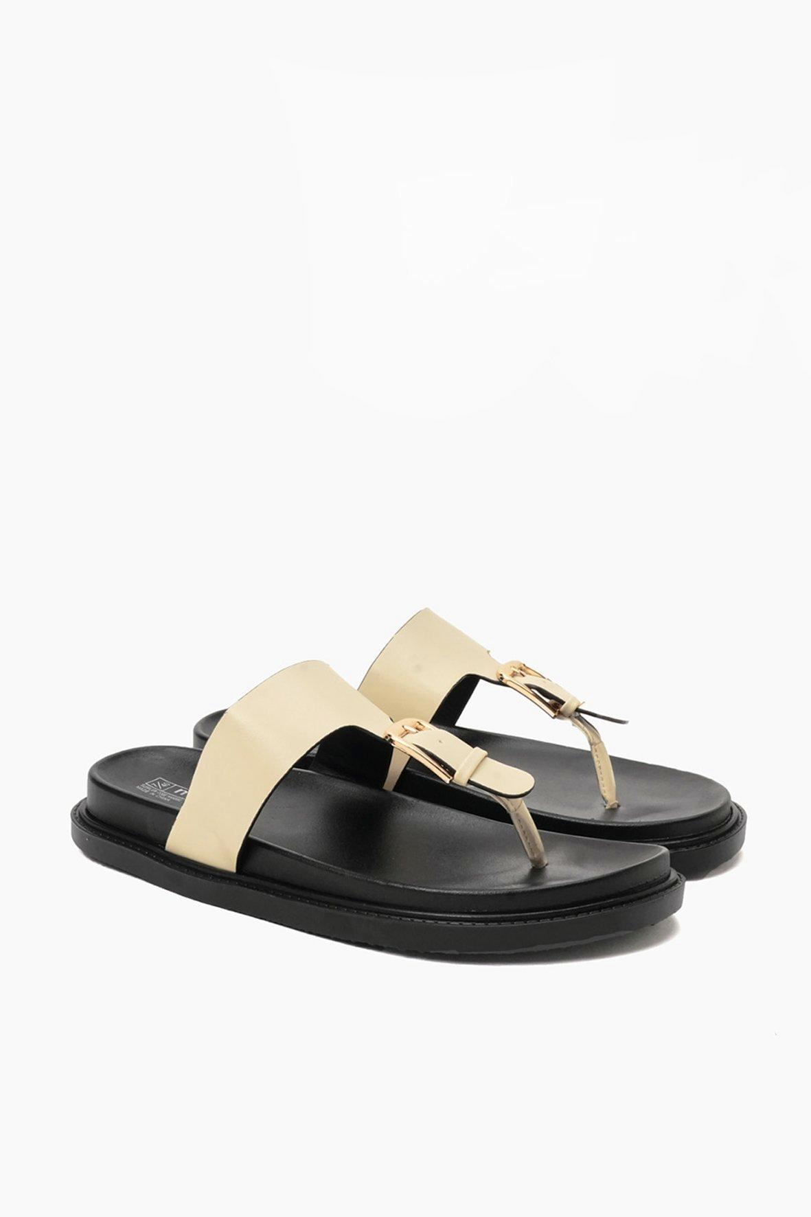 CLASSIC THONG SANDALS WHITE LAMBSKIN WITH PEARL BUCKLE