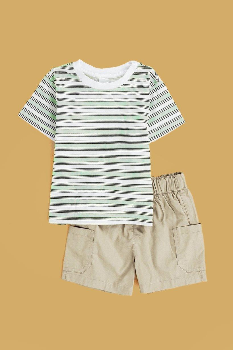Boys Multicolor Striped Short Sleeves T-Shirt With Shorts Set