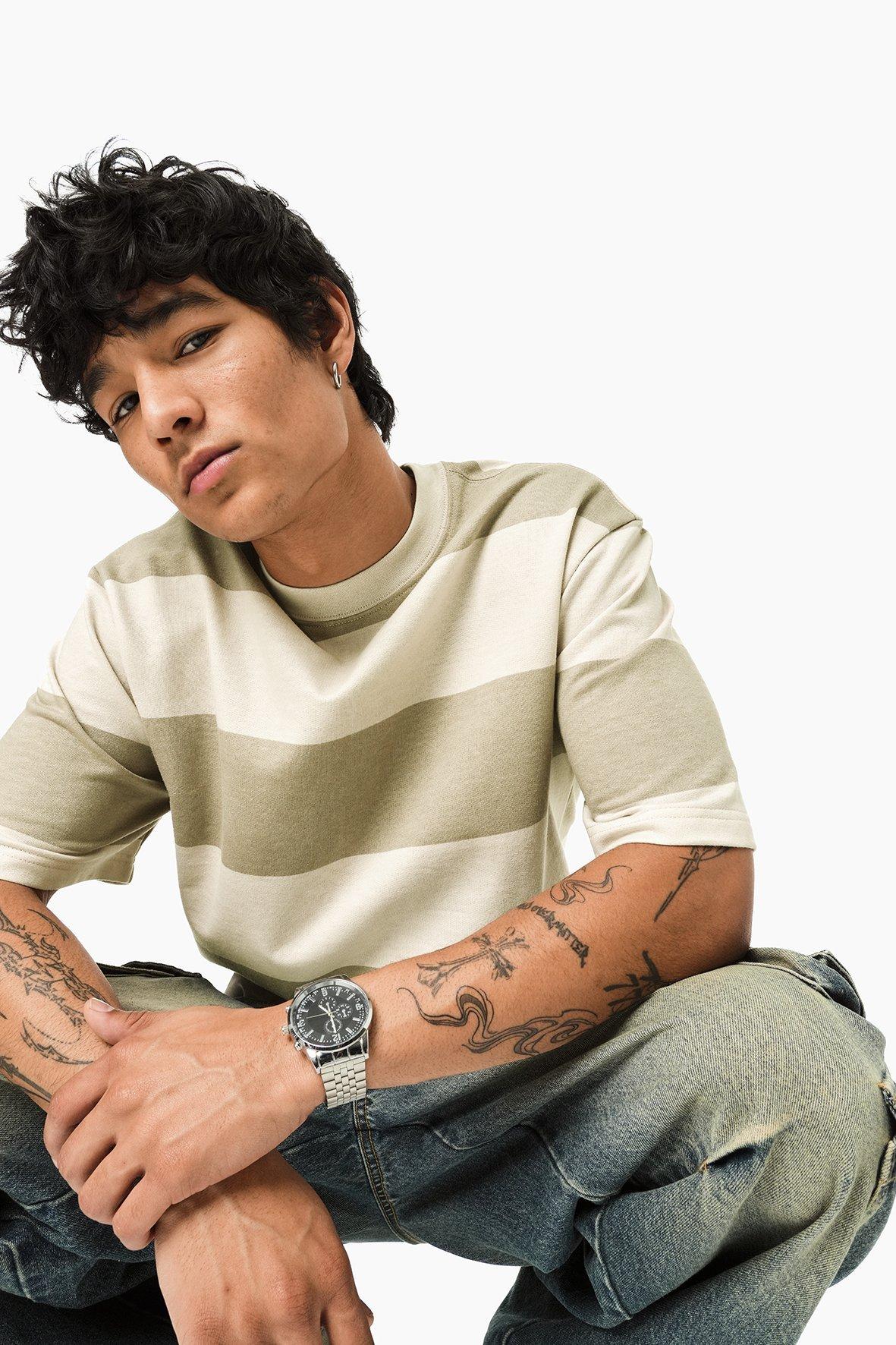 Thick Stripe Relaxed Pop Over Shirt White/Tobacco - French Connection