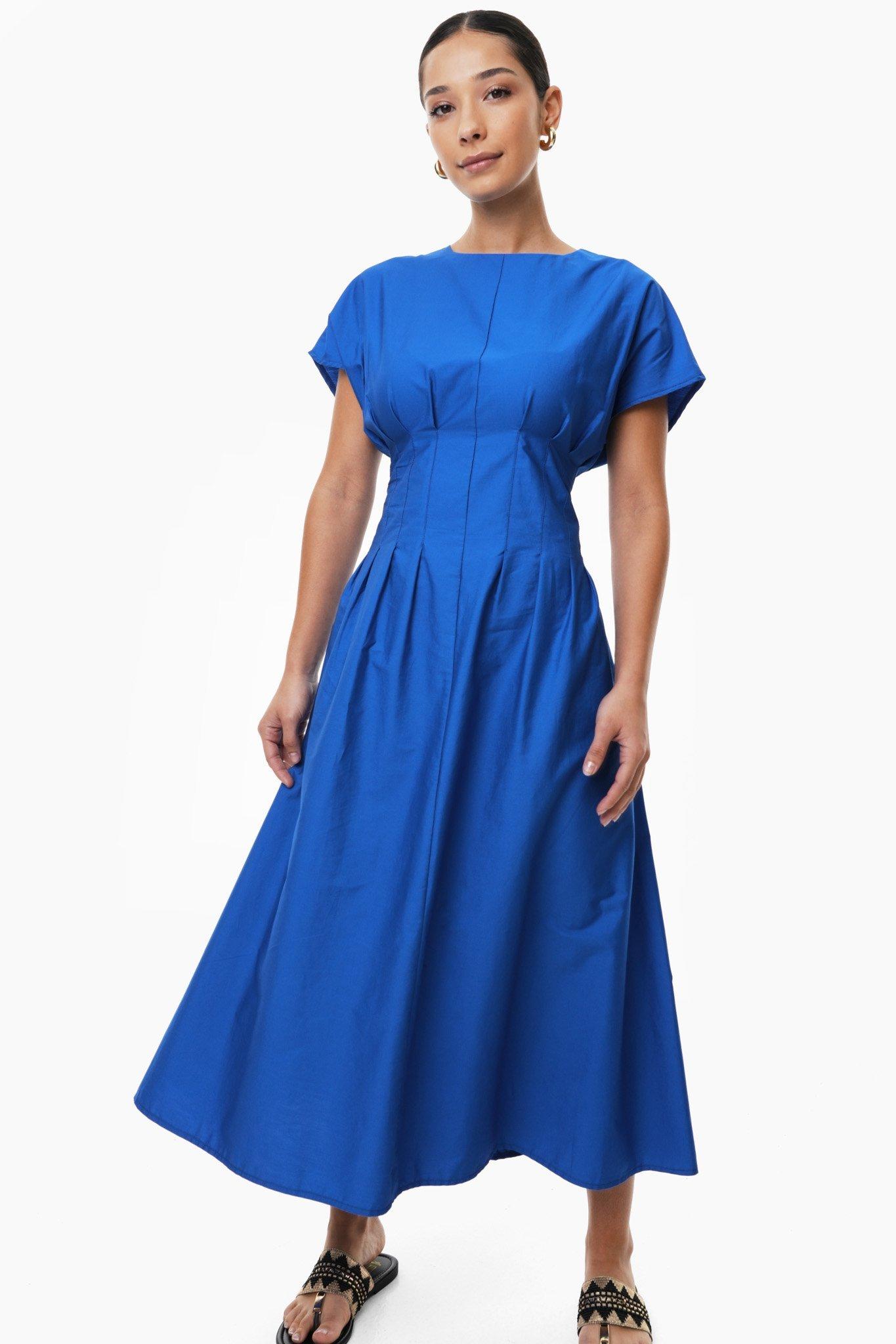 stretch gather flare dress