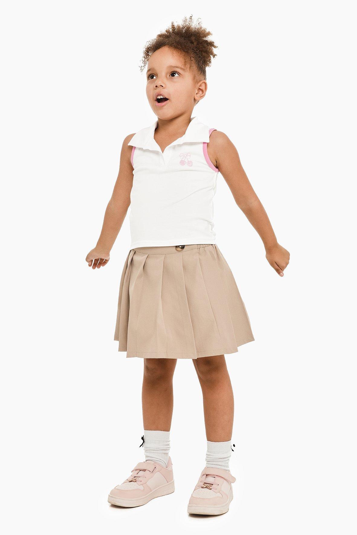 Girl'S Polyester Flared Pleated Solid Mini Skirt main image 1