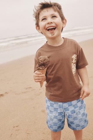 Baggy Checkerboard Denim Shorts