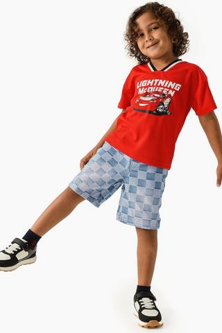 Baggy Checkerboard Denim Shorts