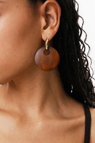 Round Wood Drop Earrings