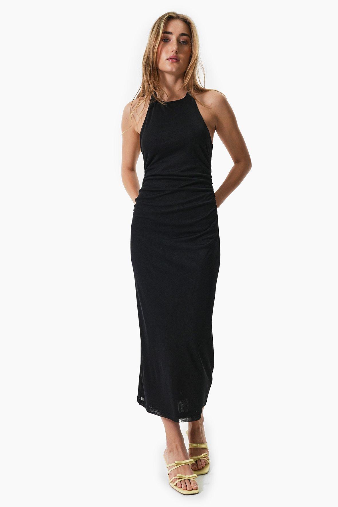 Black Sleeveless Mesh Panel Bodycon Maxi Dress