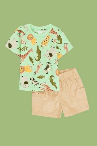 Dino T-Shirt And Cargo Shorts Set