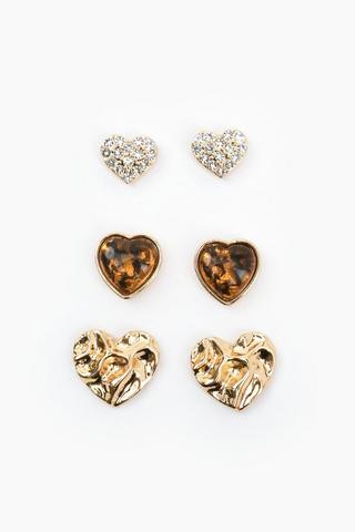 3 Pack Heart Stud Earrings