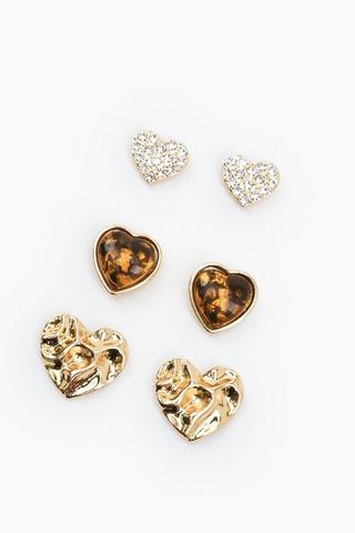 3 Pack Heart Stud Earrings